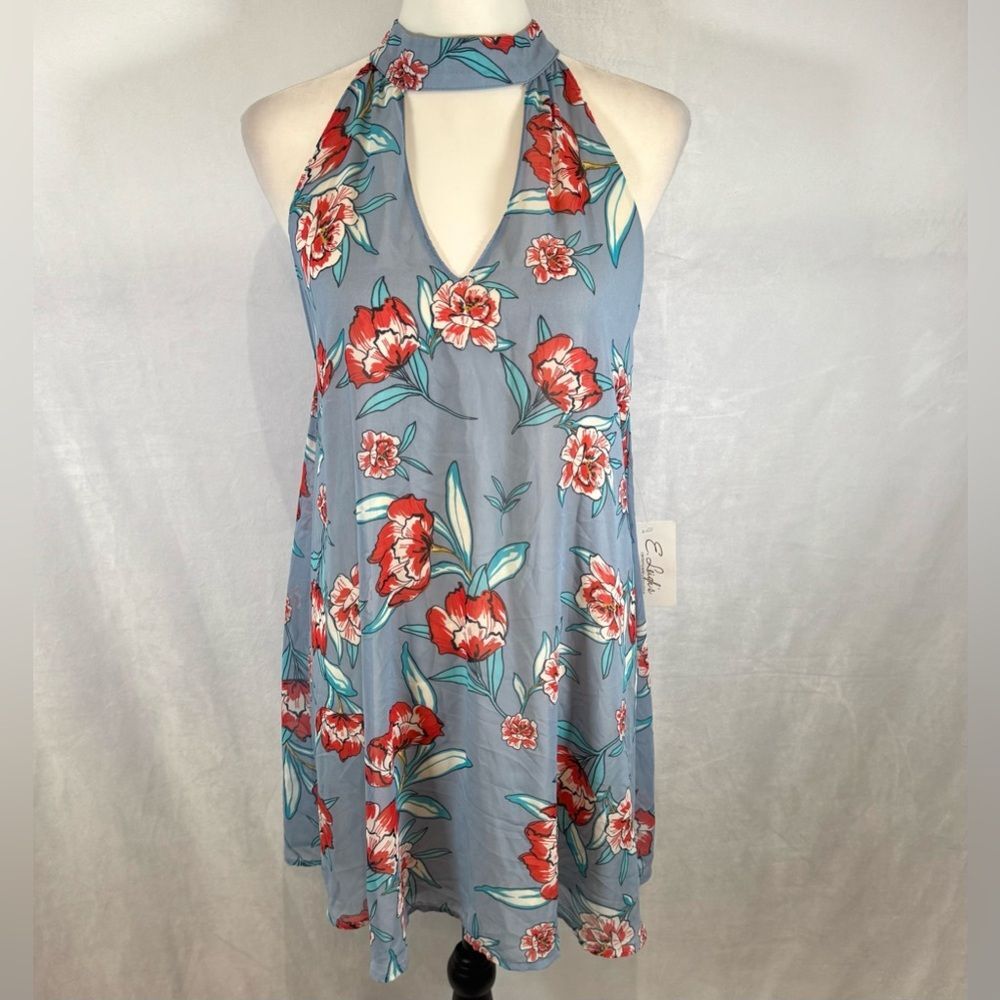 Boutique Luxx Clothiers blue floral keyhole halter dress size small NWT